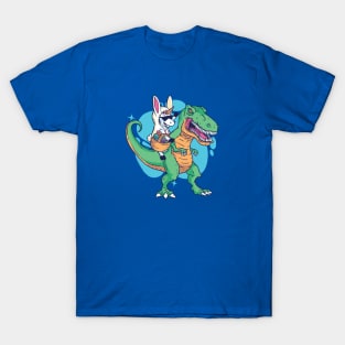 Unicorn in Bunny Suit Riding Dinosaur T-Shirt